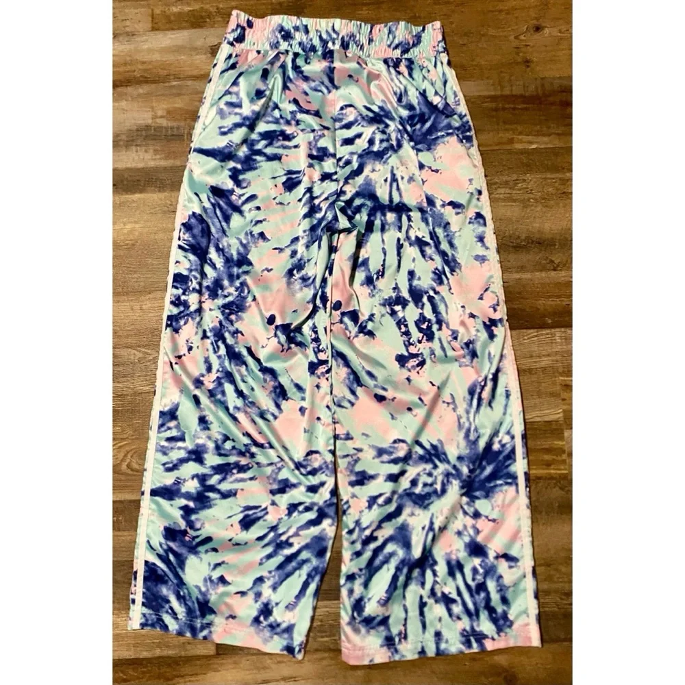Adidas Tie dye, high waisted, wide leg, Satin track, pants, size XL - Picture 3 of 4